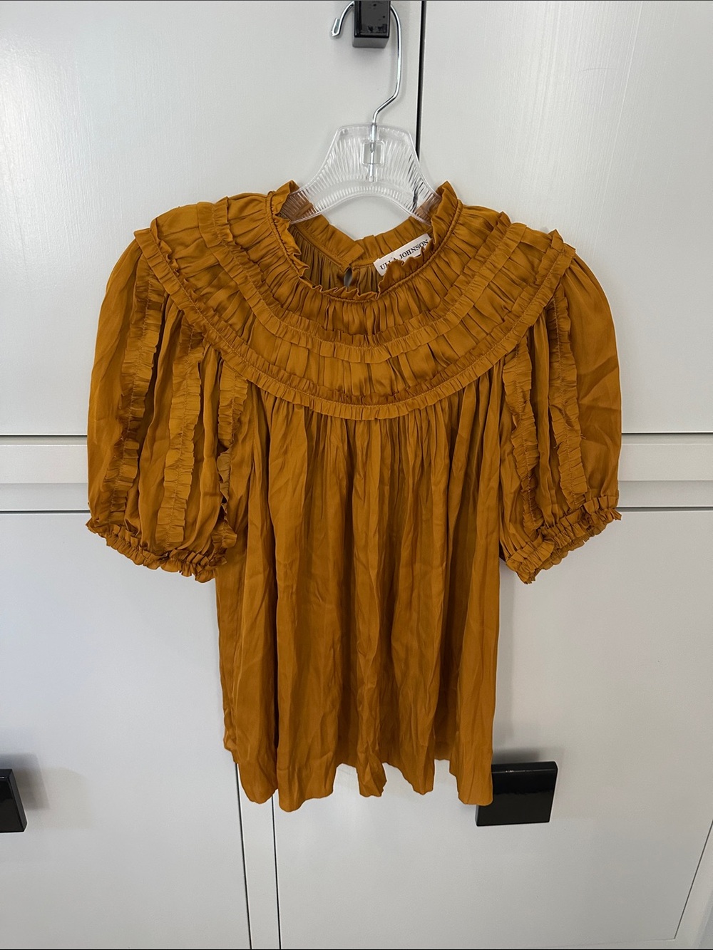 Ulla Johnson Mustard Ruffle Yoke Puff Sleeve Blouse